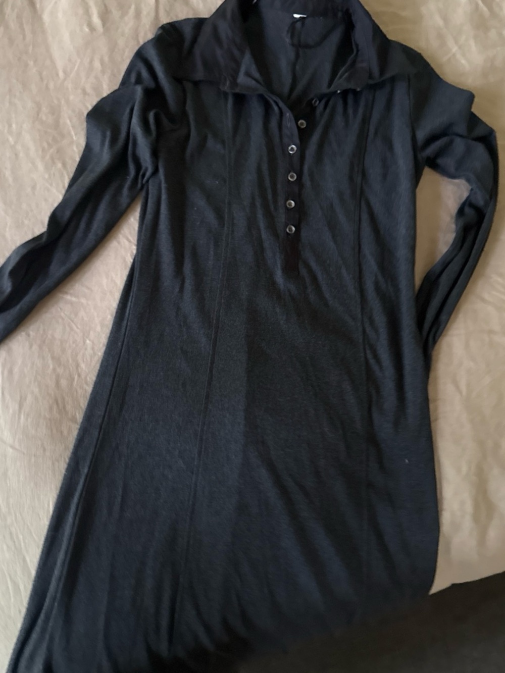 Women's Long Sleeve Button-Front Black Dress